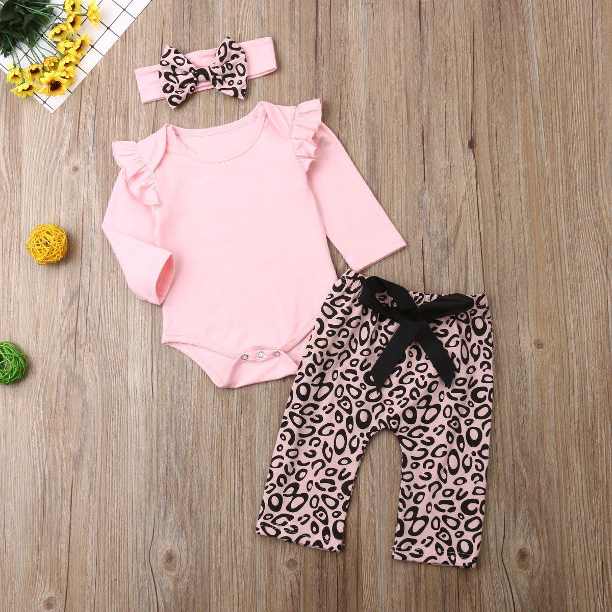 Baby Girl Pink & Leopard 3-Piece Outfit Set with Matching Headband