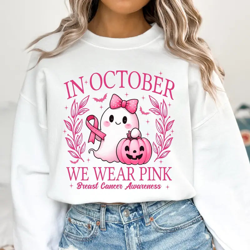 In October We Wear Pink Halloween Breast Cancer Awareness T-Shirt