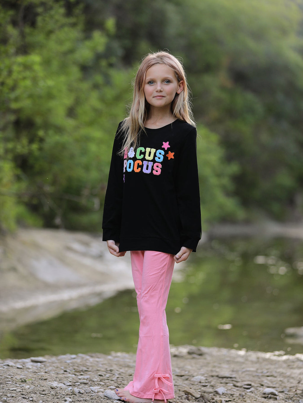 Hocus Pocus Halloween Black Top & Pink Bell Bottom Set – Girls