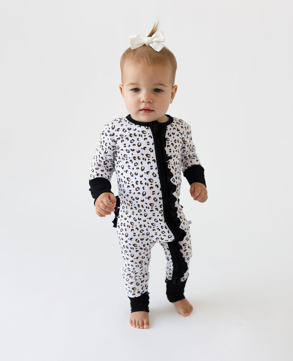 Beautifully Spotted™ Allie Leopard Ruffle Bamboo Footie