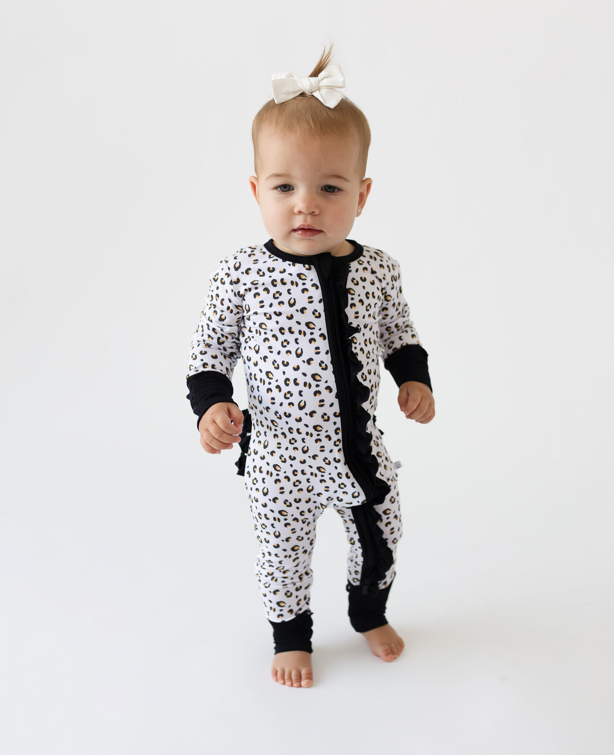 Beautifully Spotted™ Allie Leopard Ruffle Bamboo Footie
