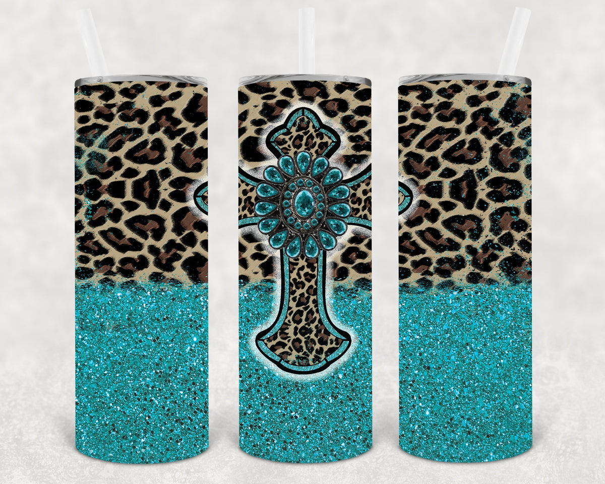 Turquoise Wild | Leopard Cross 20 oz Tumbler
