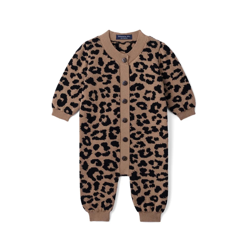 Beautifully Spotted™ Leopard Knit Button-Front Baby Romper