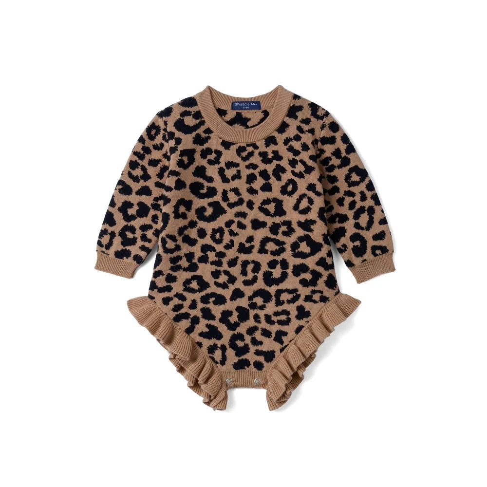 Beautifully Spotted™ Leopard Knit Long Sleeve Baby Romper