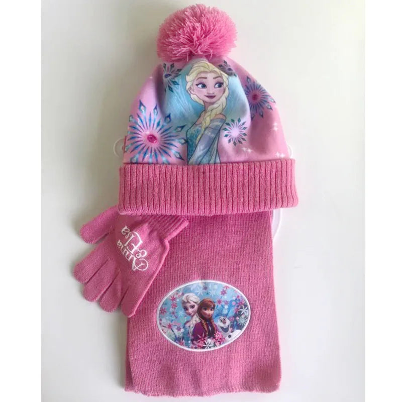 Cartoon Ice Princess and Anna Winter AKids 3-Piece Character Christmas Winter Set – Hat, Scarf & Gloves