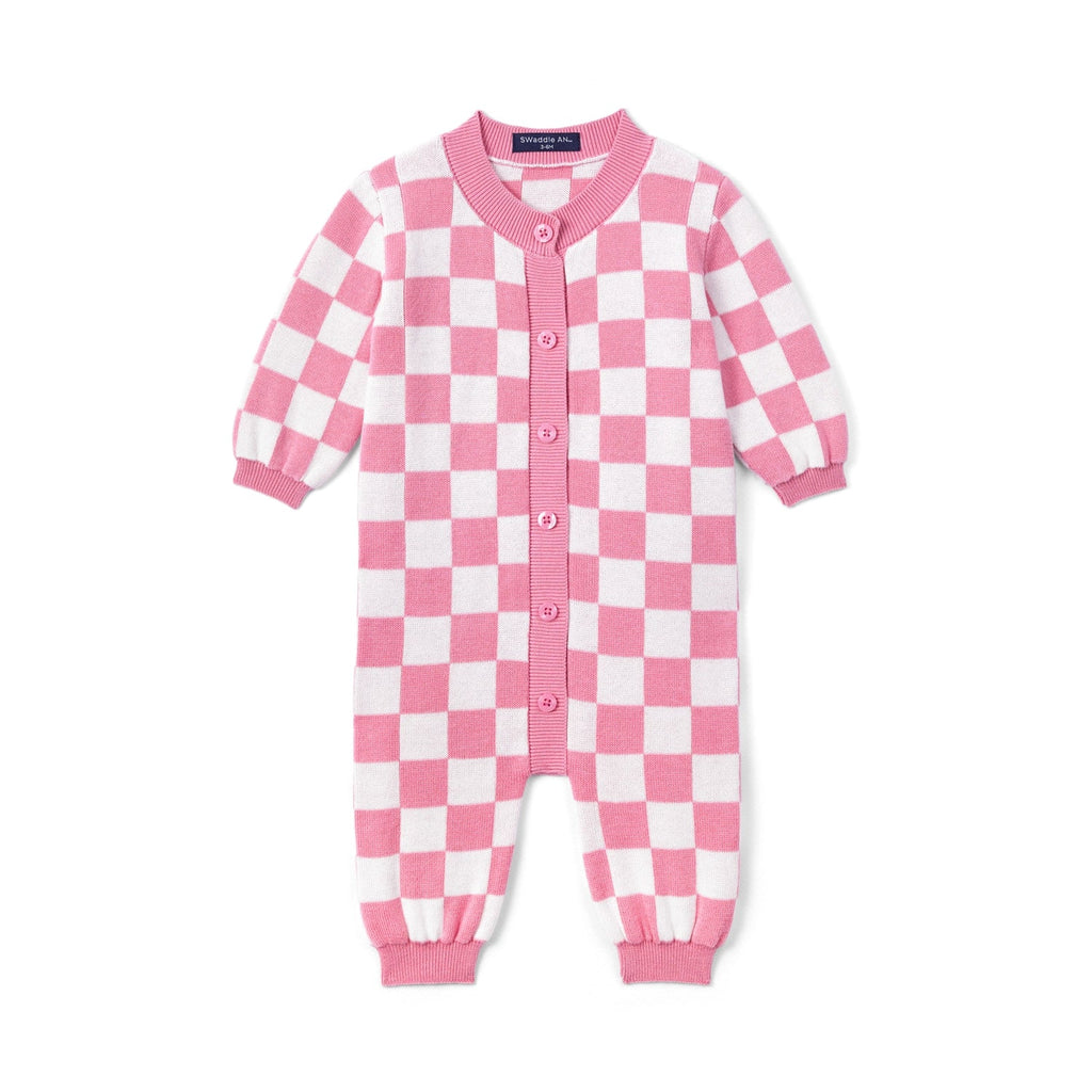 Beautifully Spotted™ Pink Checker Baby Knit Romper