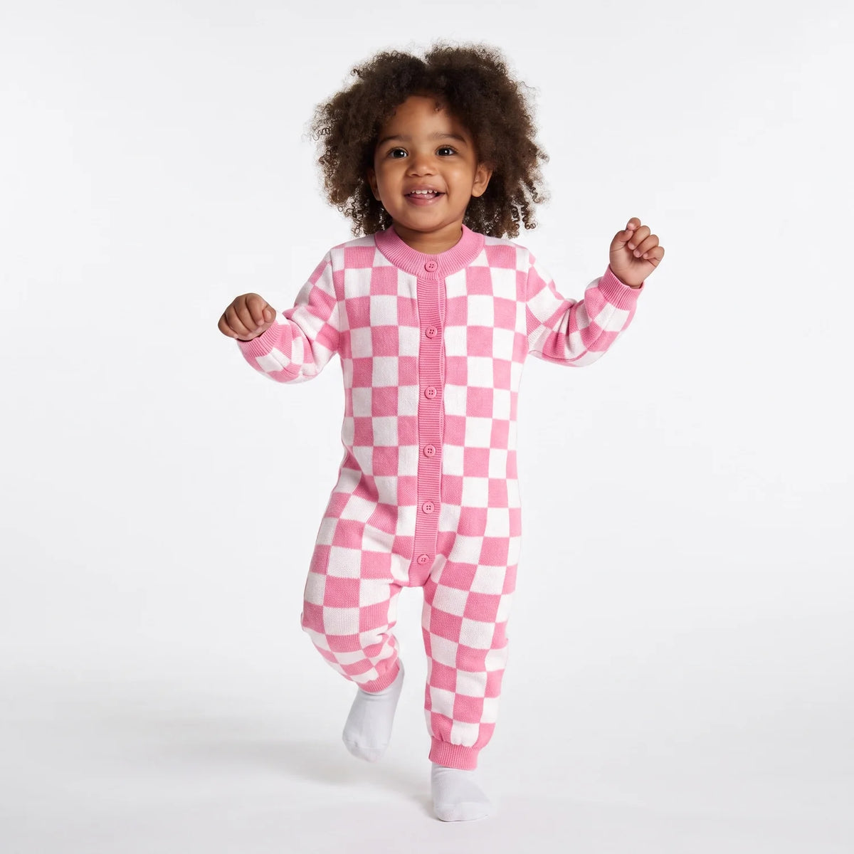 Beautifully Spotted™ Pink Checker Baby Knit Romper