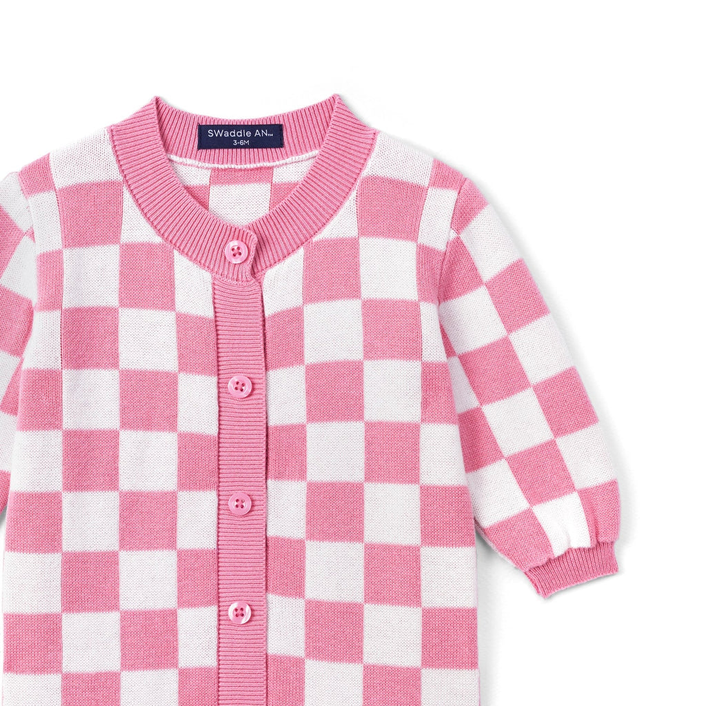 Beautifully Spotted™ Pink Checker Baby Knit Romper