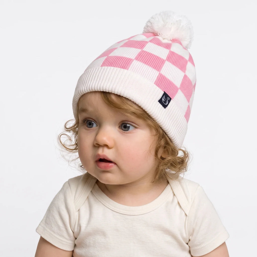 Beautifully Spotted™ Pink Checker Knit Baby Beanie