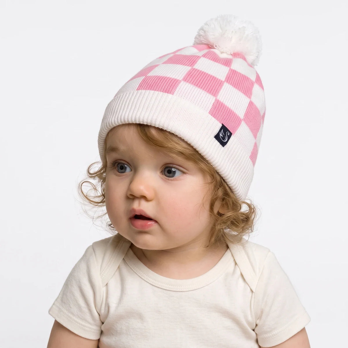 Beautifully Spotted™ Pink Checker Knit Baby Beanie