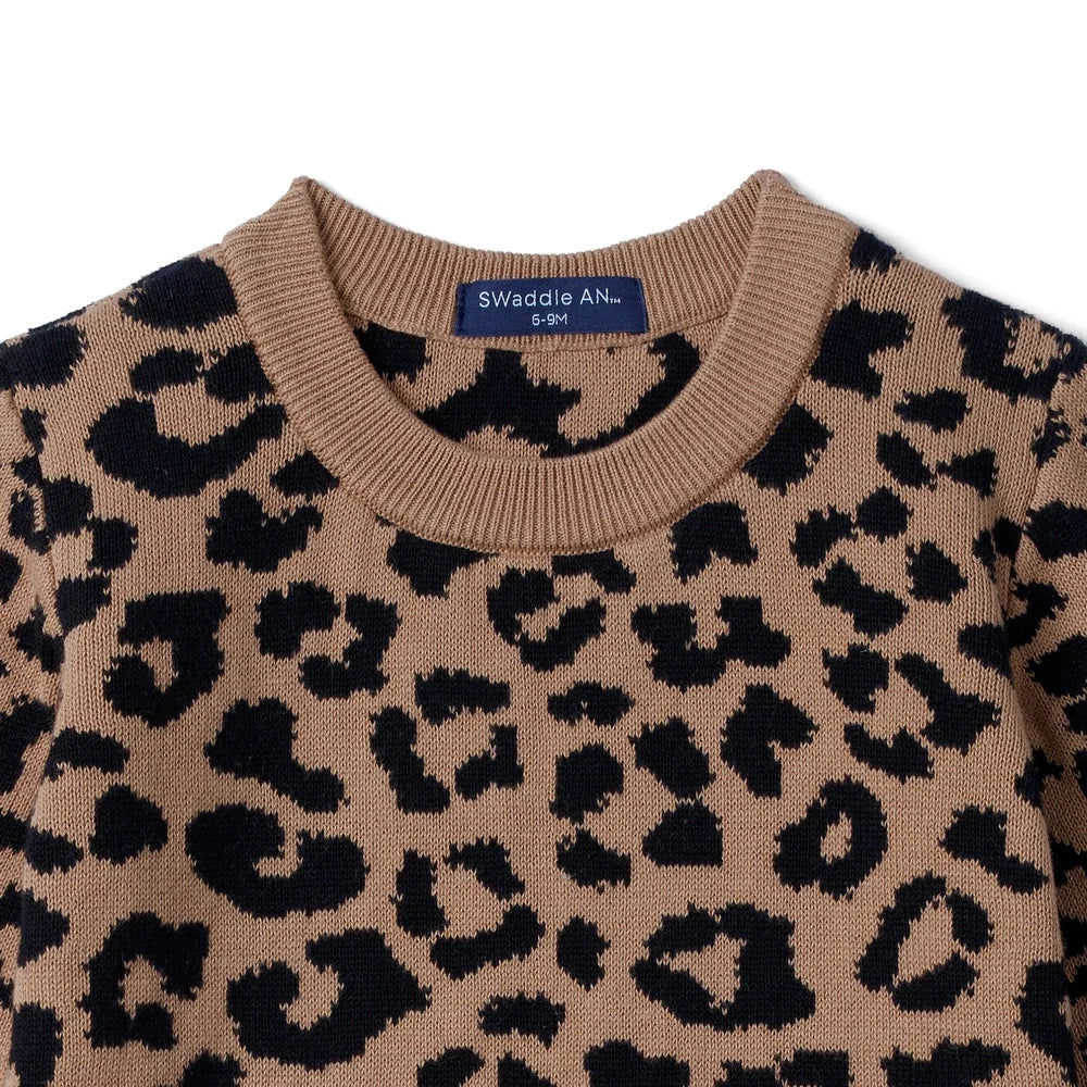 Beautifully Spotted™ Leopard Knit Long Sleeve Baby Romper