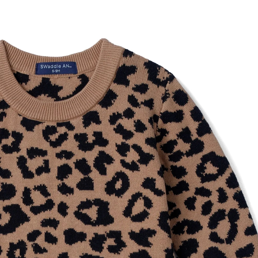 Beautifully Spotted™ Leopard Knit Long Sleeve Baby Romper