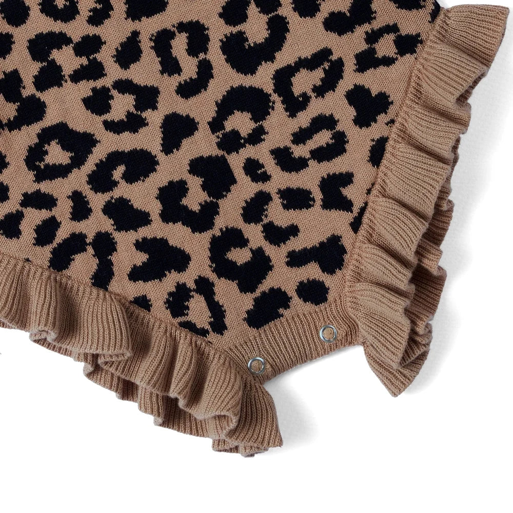 Beautifully Spotted™ Leopard Knit Long Sleeve Baby Romper