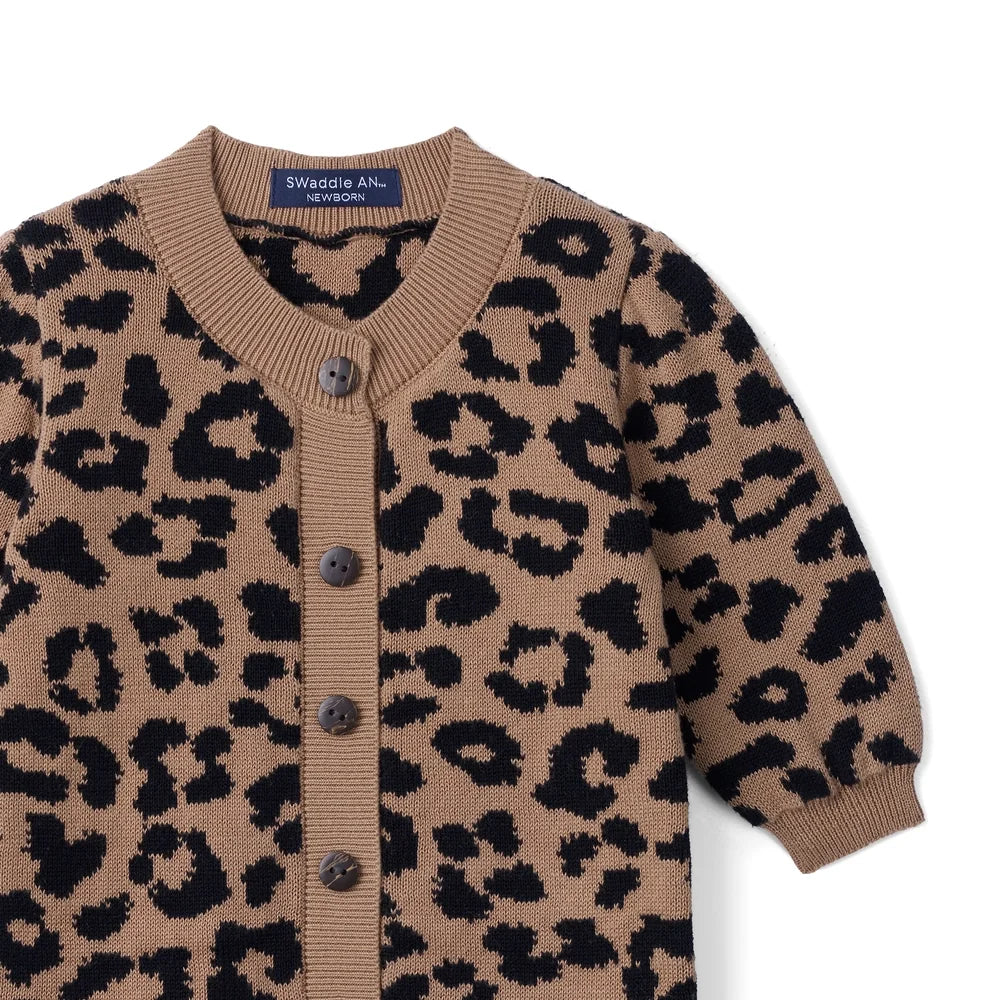 Beautifully Spotted™ Leopard Knit Button-Front Baby Romper