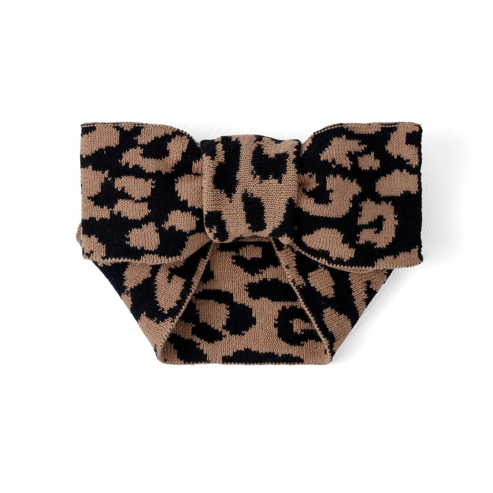 Beautifully Spotted™ Classic Knit Baby Bow Headband – Leopard