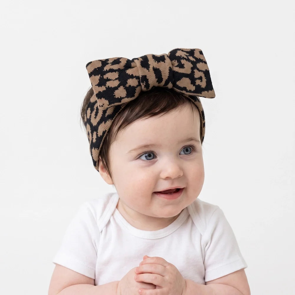 Beautifully Spotted™ Classic Knit Baby Bow Headband – Leopard