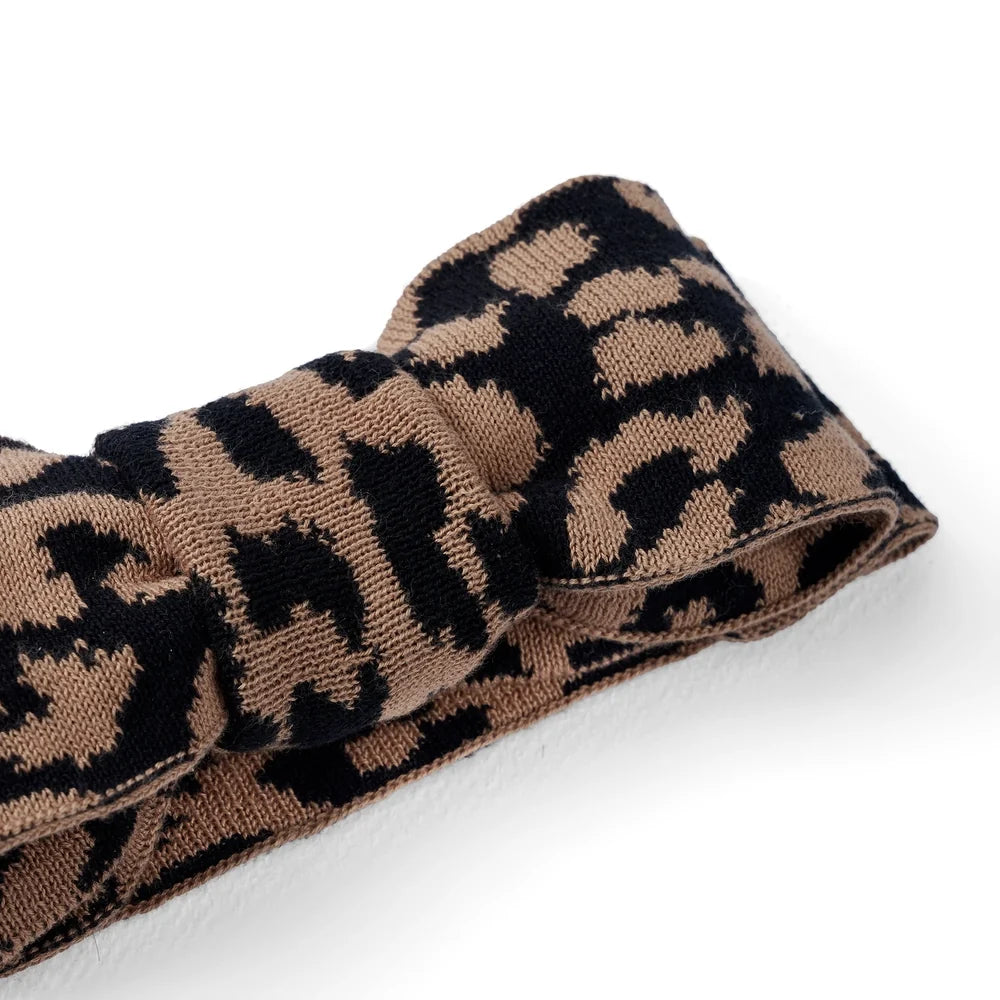 Beautifully Spotted™ Classic Knit Baby Bow Headband – Leopard