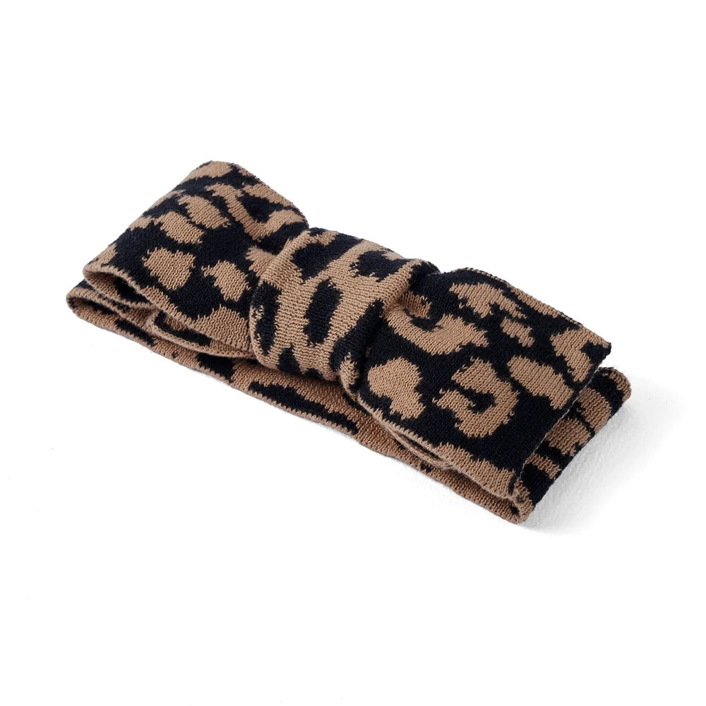 Beautifully Spotted™ Classic Knit Baby Bow Headband – Leopard