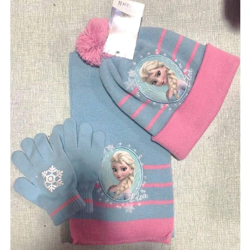 Cartoon Ice Princess and Anna Winter AKids 3-Piece Character Christmas Winter Set – Hat, Scarf & Gloves