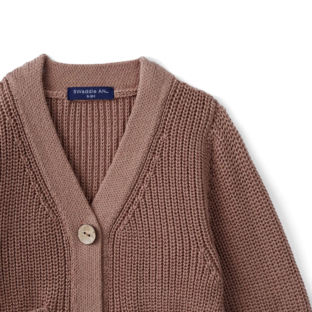 Beautifully Spotted™ Classic Knit Baby & Toddler Cardigan – Mocha