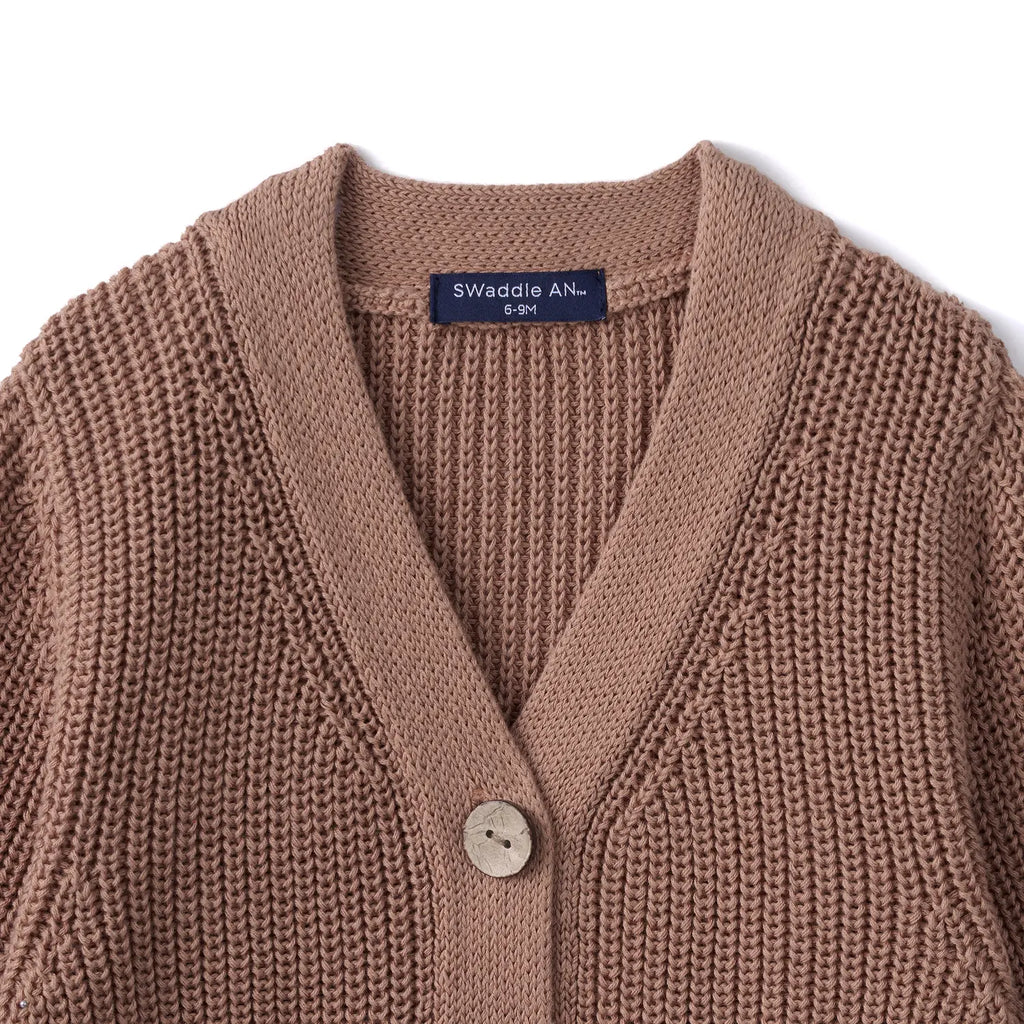 Beautifully Spotted™ Classic Knit Baby & Toddler Cardigan – Mocha