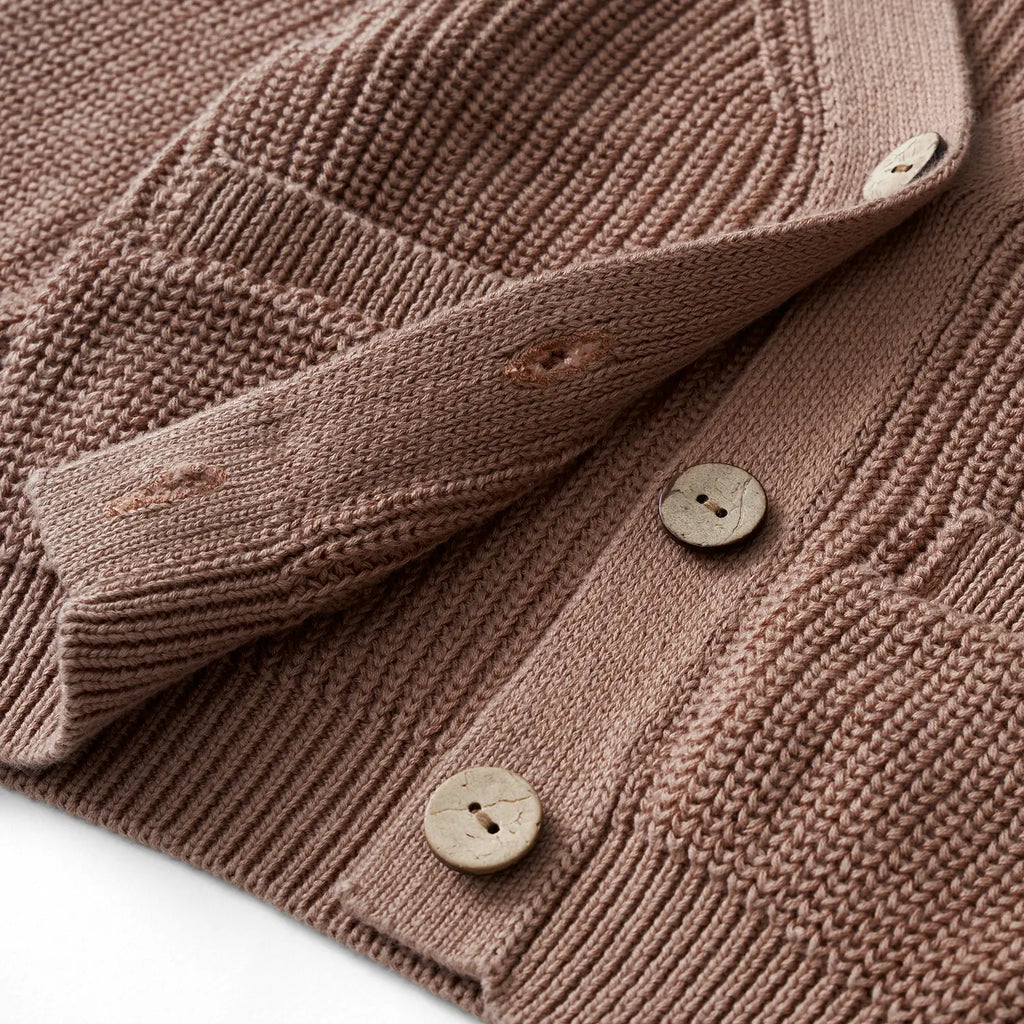 Beautifully Spotted™ Classic Knit Baby & Toddler Cardigan – Mocha