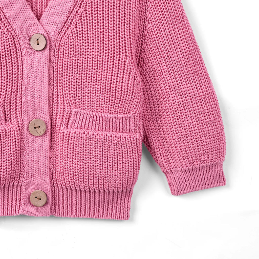 Beautifully Spotted™ Classic Knit Baby & Toddler Cardigan – Rose Pink