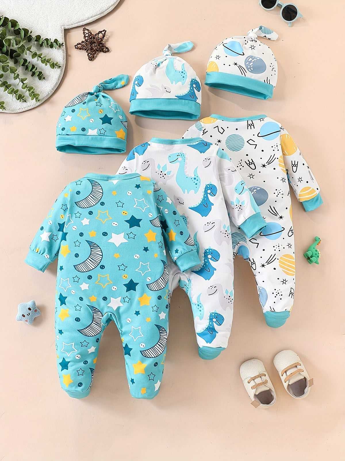 6pcs Baby Footed Onesie Set with HaLittle Dreamer 6-Piece Footed Onesie & Hat Set