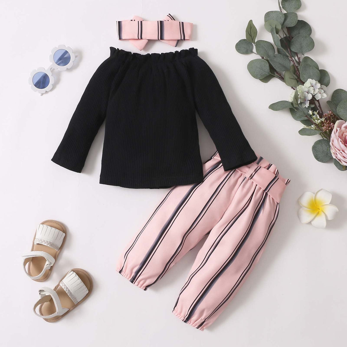 Little Loves Pink Stripe Bow Outfit Set