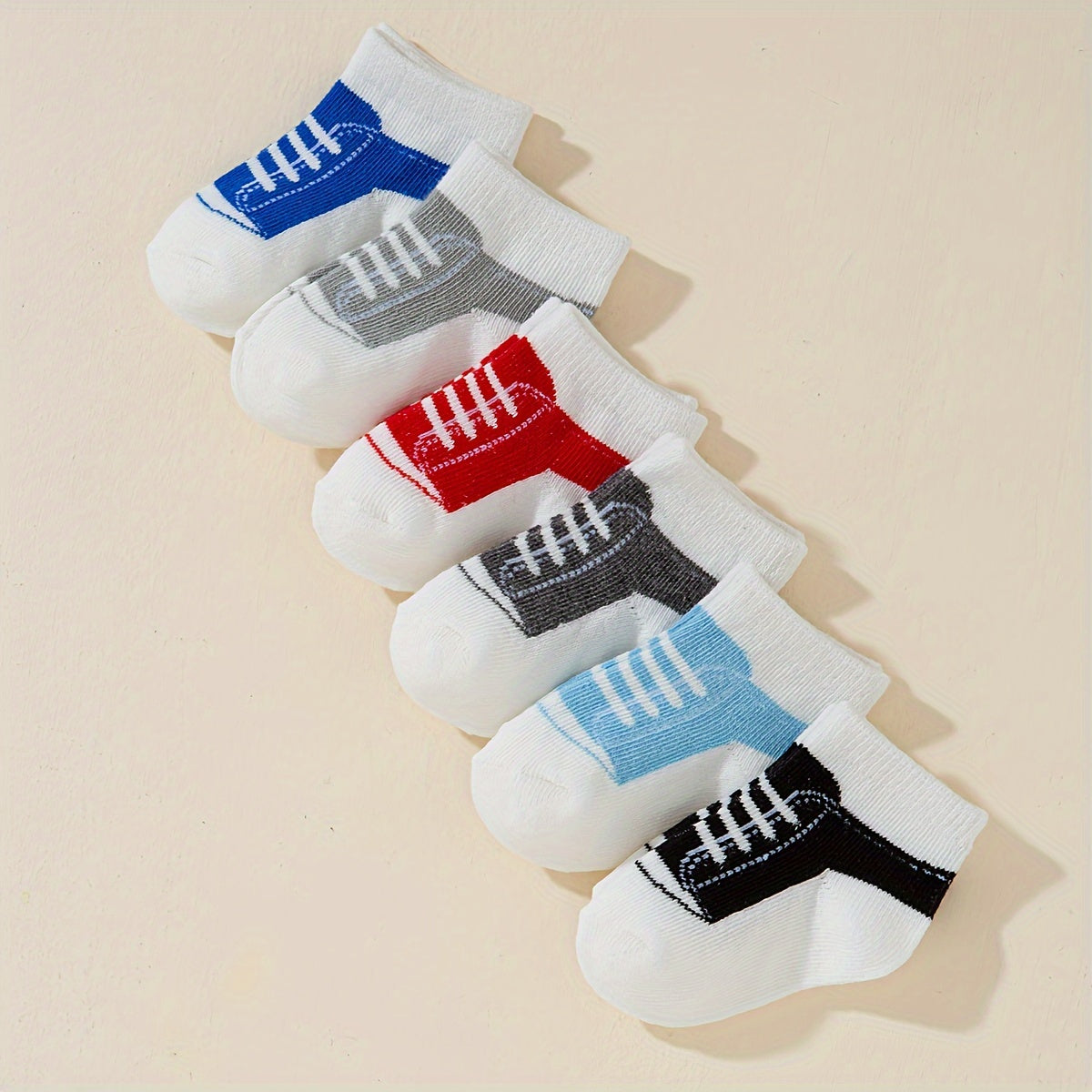 6-Pair Kids Casual Crew Socks – Colorful Stripe Sneaker Design