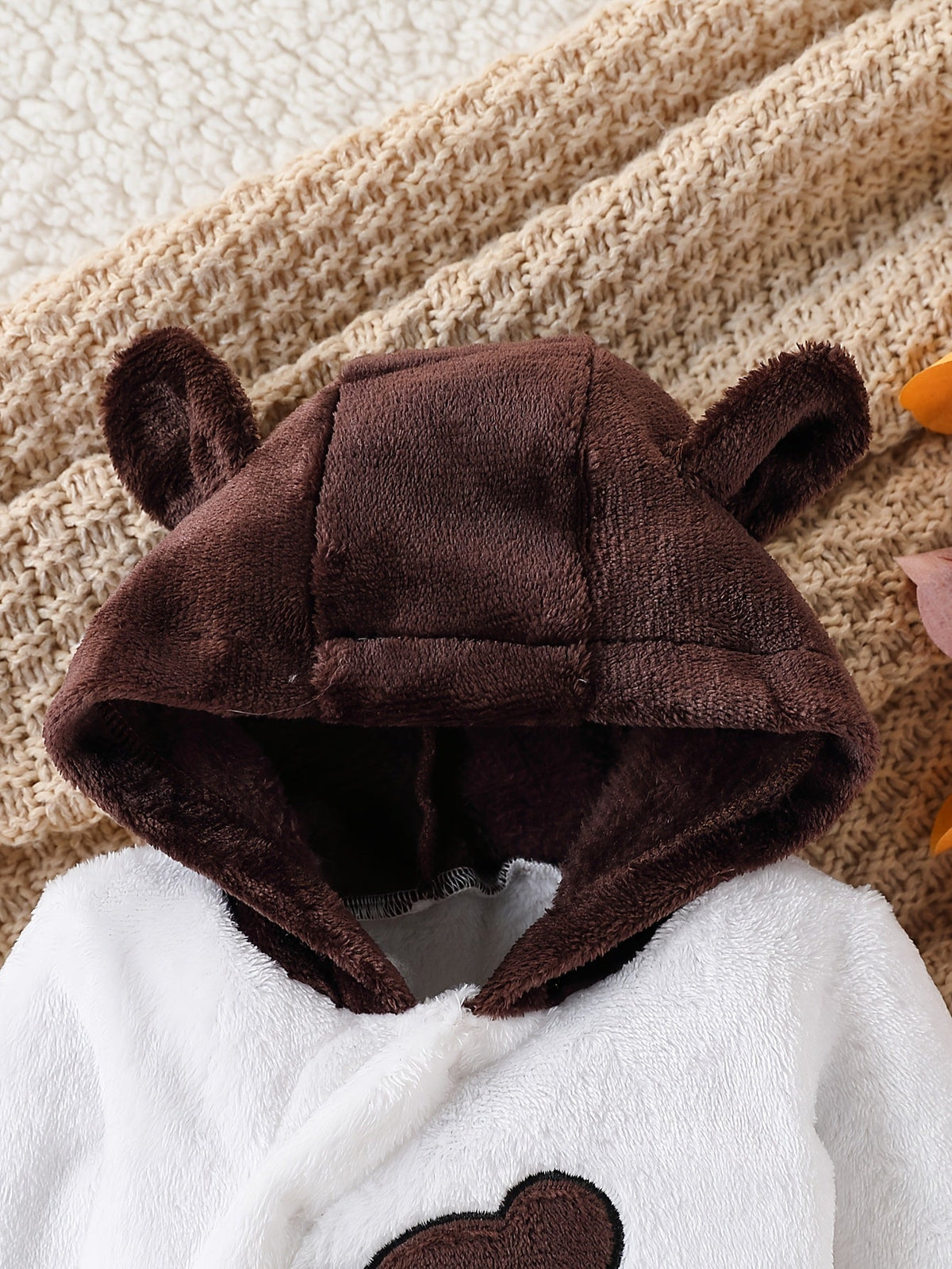 Cozy Teddy Plush Hooded Baby One-Piece