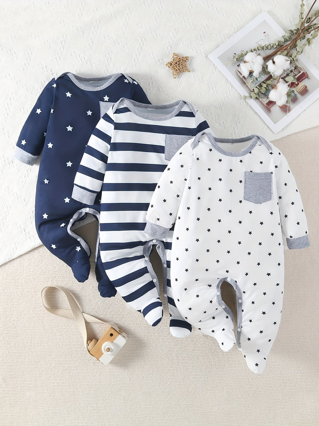 Little Star 3-Piece Footed Baby Boy Bodysuit Set