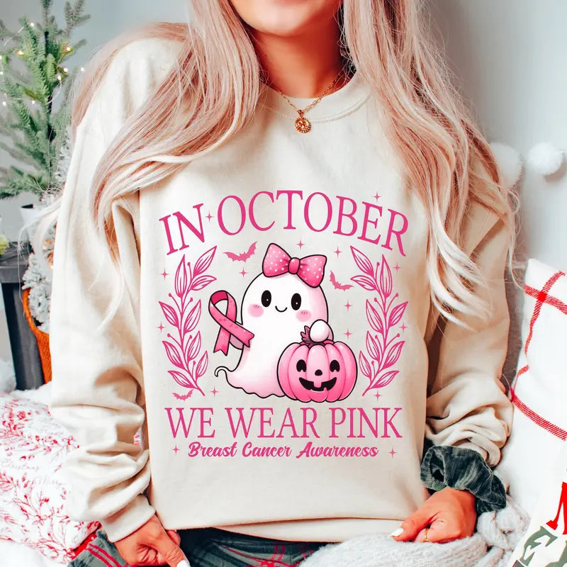 In October We Wear Pink Halloween Breast Cancer Awareness T-Shirt