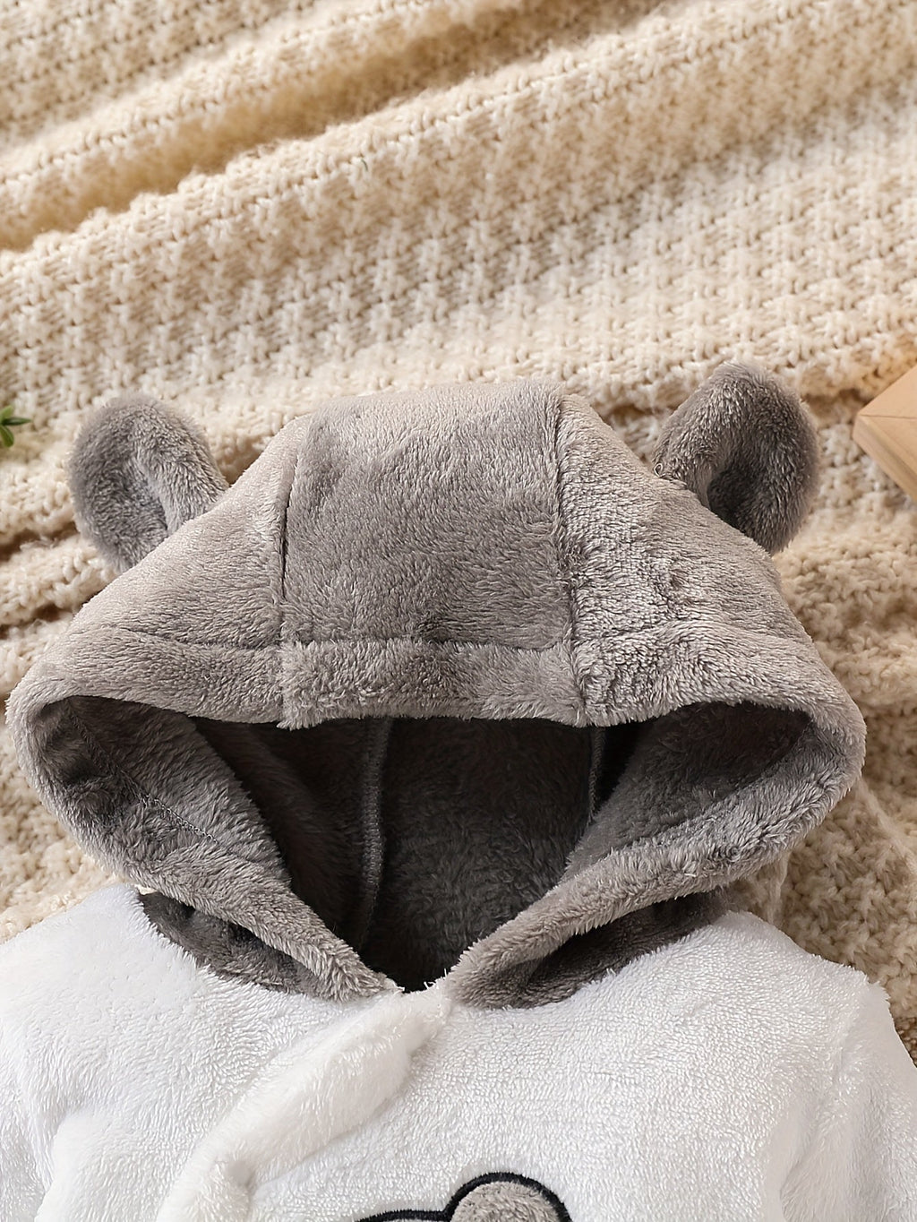 Cozy Teddy Plush Hooded Baby One-Piece