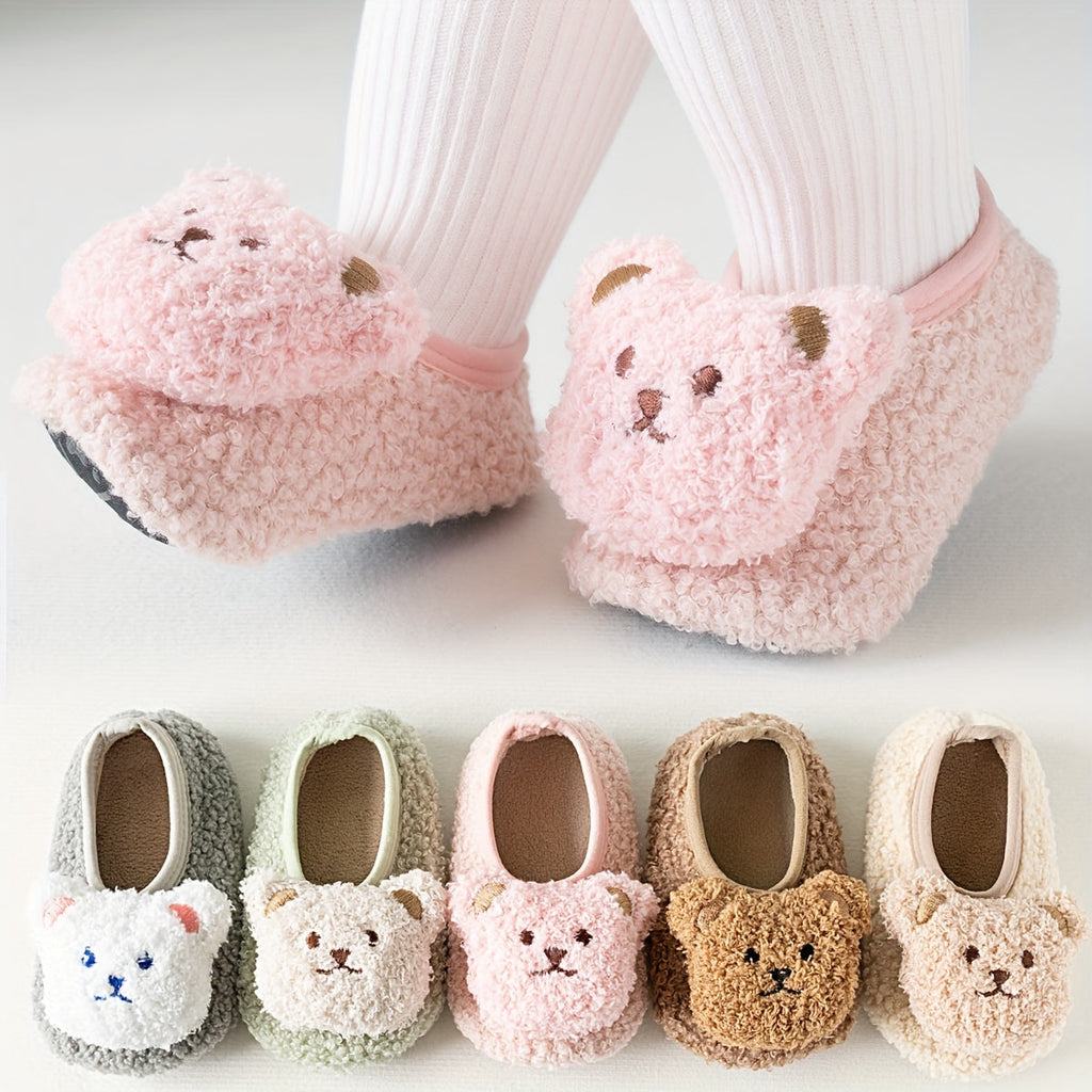 Lil Loves Cozy Bear Toddler Slipper Socks – Soft Non-Slip Indoor Shoes