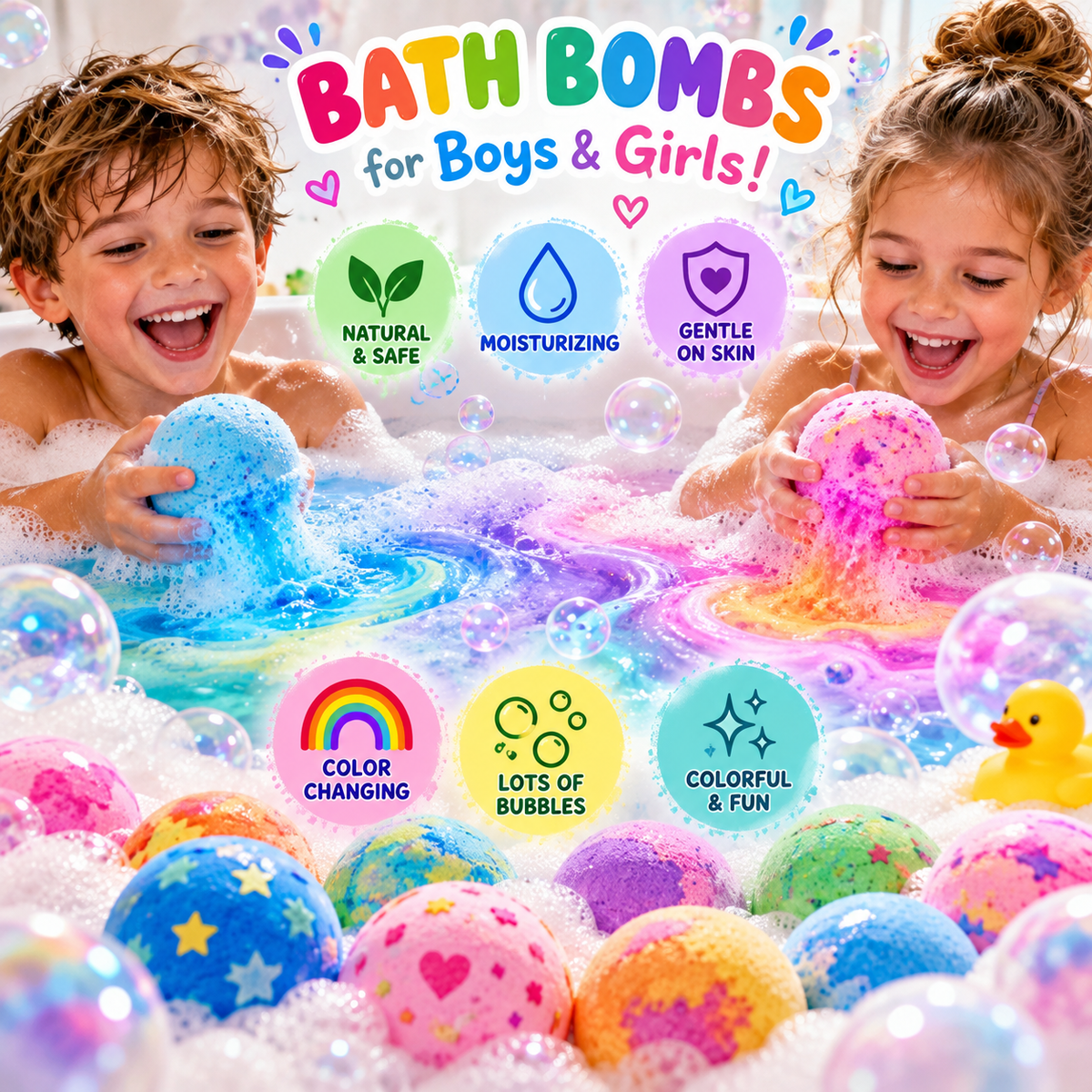 Rainbow Bath Time Magic | Kids' Fizzy Bath Bombs