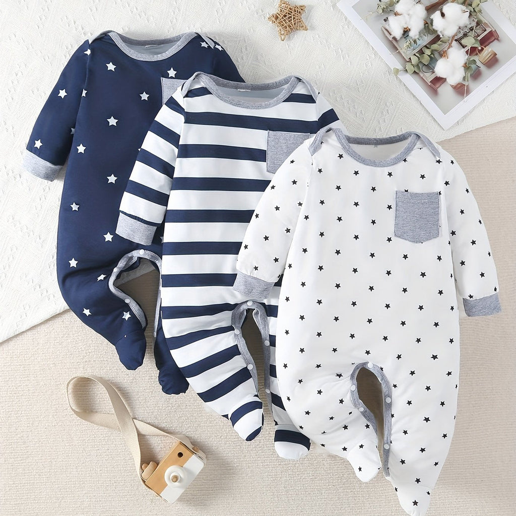 Little Star 3-Piece Footed Baby Boy Bodysuit Set
