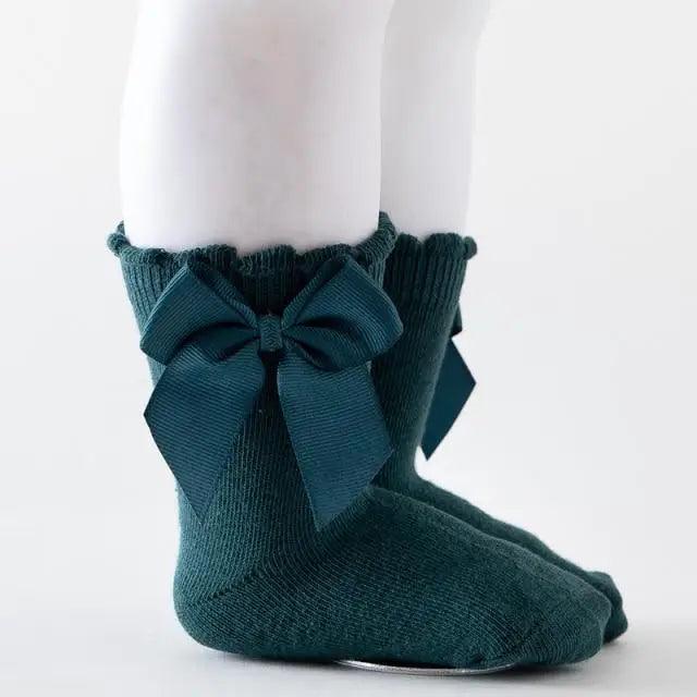 Girls Knee-High Bow Socks – Soft Cotton Dress Socks