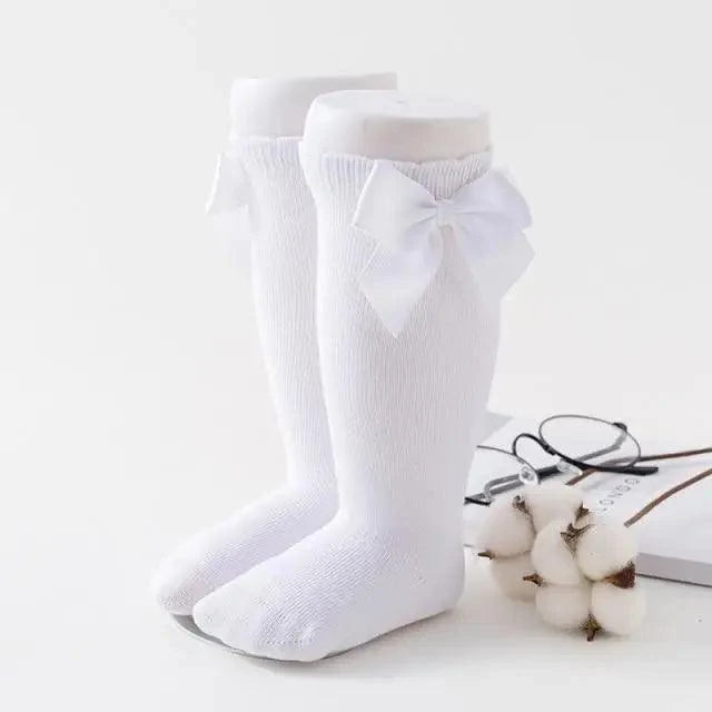 Girls Knee-High Bow Socks – Soft Cotton Dress Socks