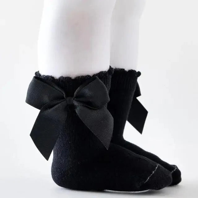 Girls Knee-High Bow Socks – Soft Cotton Dress Socks