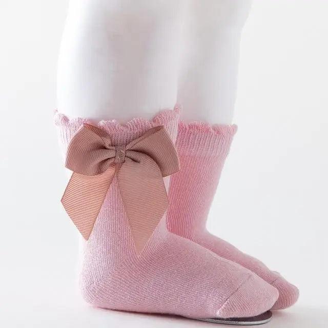 Girls Knee-High Bow Socks – Soft Cotton Dress Socks
