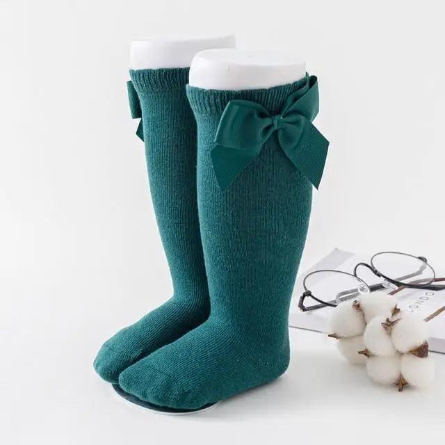 Girls Knee-High Bow Socks – Soft Cotton Dress Socks