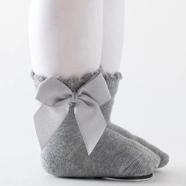 Girls Knee-High Bow Socks – Soft Cotton Dress Socks