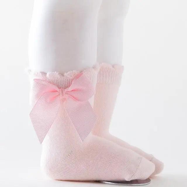 Girls Knee-High Bow Socks – Soft Cotton Dress Socks