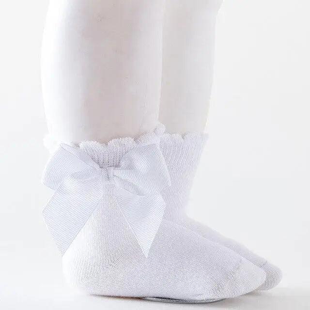 Girls Knee-High Bow Socks – Soft Cotton Dress Socks