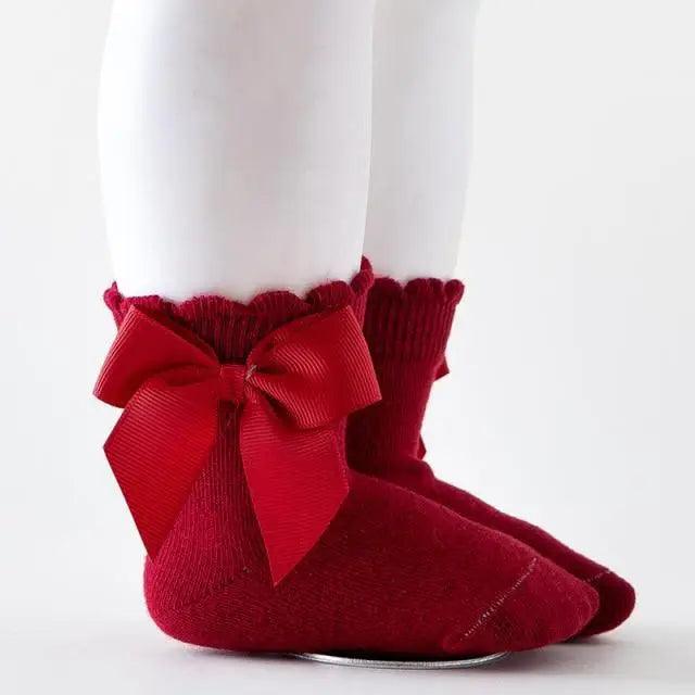 Girls Knee-High Bow Socks – Soft Cotton Dress Socks