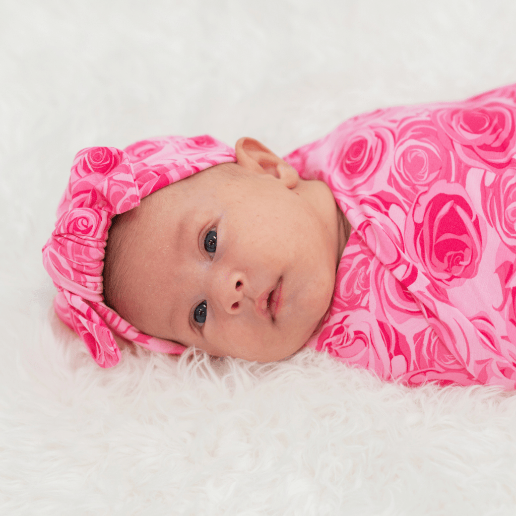 Baby Girl Pink Rose Swaddle & Matching Headband Set