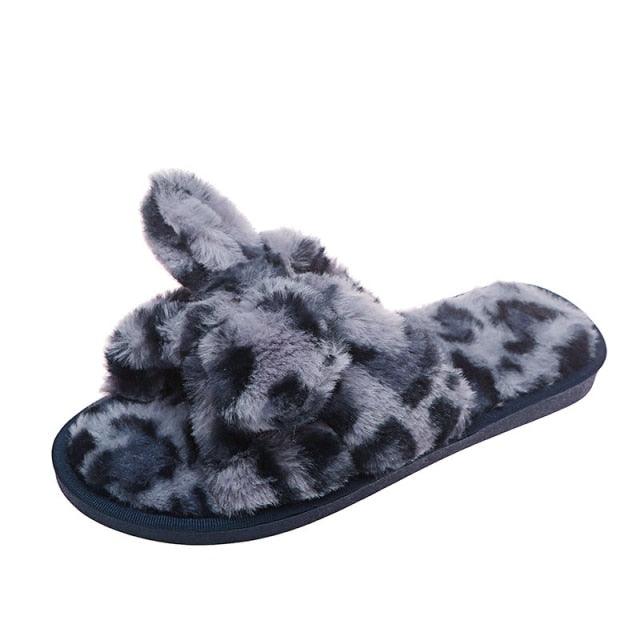 Wildly Cozy Leopard Print Faux Fur Slippers