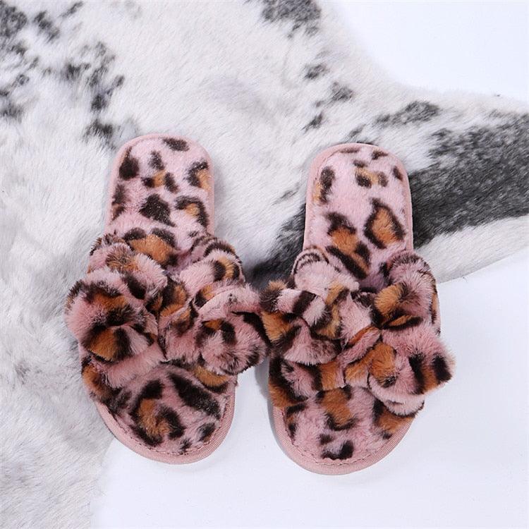 Wildly Cozy Leopard Print Faux Fur Slippers