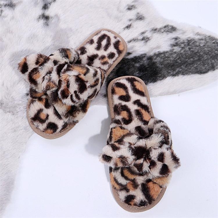 Wildly Cozy Leopard Print Faux Fur Slippers